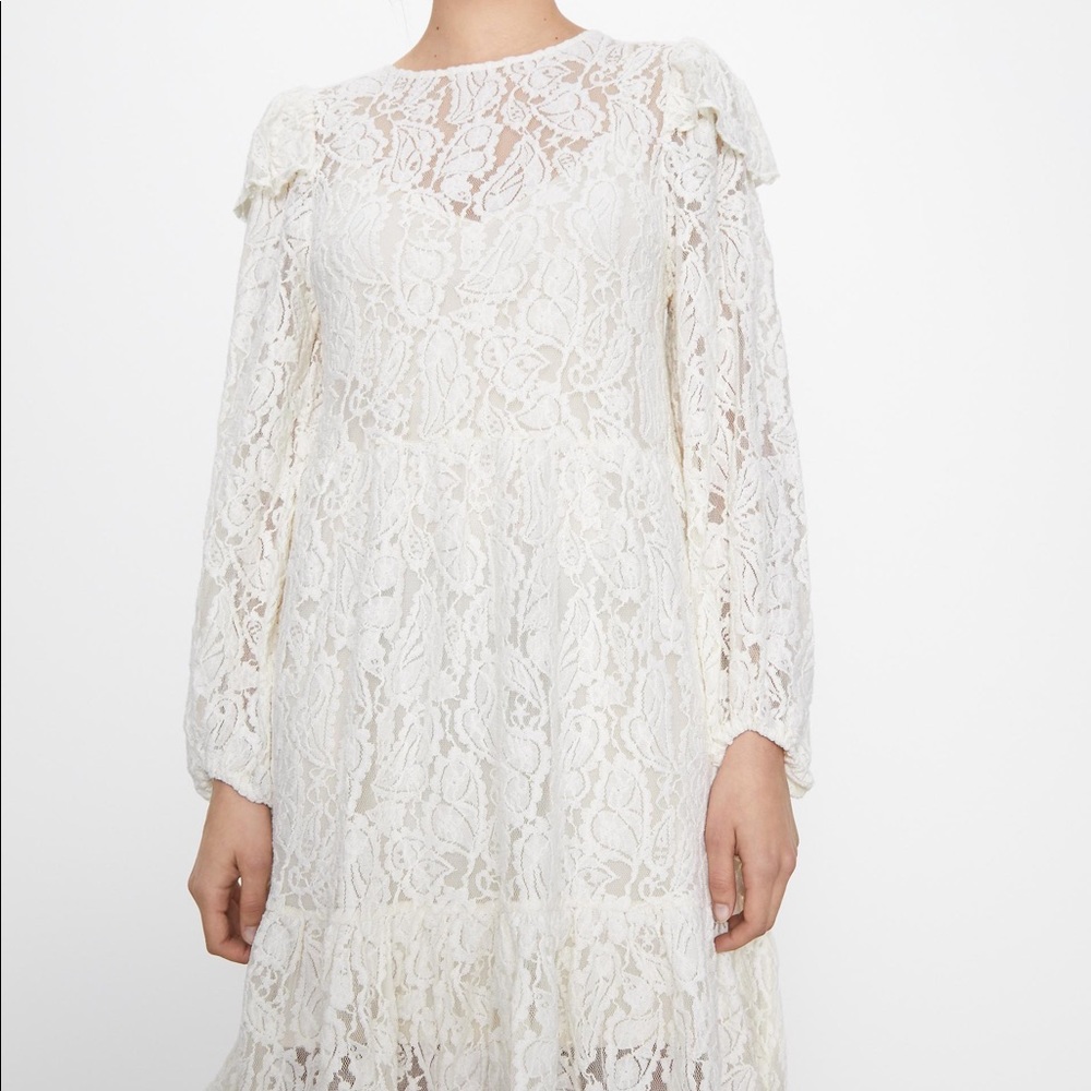 NWT Zara White Lace Embroidered Mini Dress